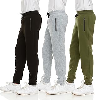 Sponsored Ad - 3Pk Boys Sweatpants Fleece Athletic Workout Kids Clothes Boys Joggers with Zipper Pocket and Drawstring Size 4-20