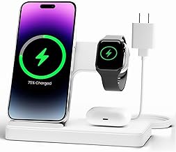 Wireless Charger Charging Station: 3 in 1 Charger Stand Multiple Devices for Apple - iPhone 17 16e 16 15 14 Pro Max 13 12 11 - Watch 10 9 8 7 6 5 4 3 2 SE and Ultra Series - Airpods 4 3 Pro, White