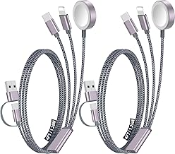 2Pack Multi Charging Cable Cord for Travel Vacation Essentials,Apple Watch Charger,iPhone 17 Charger,[3-in-2] USB A/Type C/Lightning Cable for iWatch,iPhone 17-11,Xbox Series X&S,Airpods,Home,Office