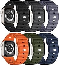 Sponsored Ad - Sport Bands 6-Pack Compatible with Apple Watch Ultra 3/2 Band 49mm 46mm 45mm 44mm 42mm, Wide Soft Silicone Wristbands Waterproof Strap Men for iWatch Series 11 10 9 8 7 6 5 4 3 SE Ultra