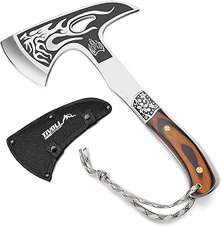 TIVOLI 12.2" Camping Axe, Flame - Patterned Survival Hatchet with Nylon Sheath, High Carbon Steel Blade & Comfortable Ergonomic Wood Grip, Outdoor Bushcraft Axe for Camping, Hiking, Chopping, Hunting