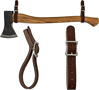 1844 Helko Werk Germany Leather Axe Hangers - Wall Hanging Leather Straps with Adjustable Buckle for Axes, Hatchets, Tools, for Heavy Duty Wall displays - Made in USA (Axe Hangers Brown) #8878A
