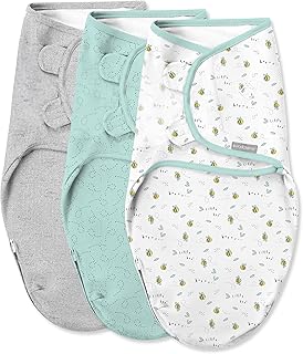 SwaddleMe by Ingenuity Easy Change Baby Swaddle in Size Small/Medium, 0-3 Months, 7-14 Pounds, 3-Pack with Easy Change Zipper - Little Bees