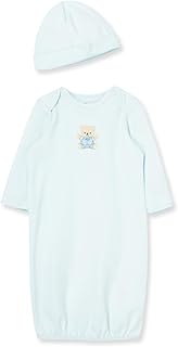 Little Me Clothes for Baby Boys' 2-Piece Nightgown and Cap Set 100% Cotton with Elastic Bottom, Baby Essentials, 0-3 Months