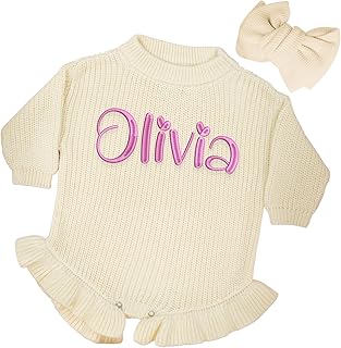 Sponsored Ad - SwaddleAn Personalized Chunky Knit Sweater Romper, Custom Baby Name, Embroidered Baby Outfit, Infant One-Piece Keepsake