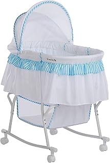 Dream On Me Lacy Portable 2 in 1 Bassinet & Cradle – Lightweight Baby Bed with Rocking Feature, Canopy & Storage Basket, Locking Wheels, Mattress Included, Baby Safety Alliance Certified, 0–25 lbs