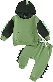 Infant Baby Boy Hooded Dinosaur Fall Outfit Contrast Sweatshirt Pant Set Toddler Dinosaur Clothes 6 12 18 Months 2T