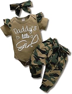 Baby Girl Clothes Set Daddys Little Girl Ruffle Romper Top Camouflage Pants Newborn Infant Baby Girl Outfit