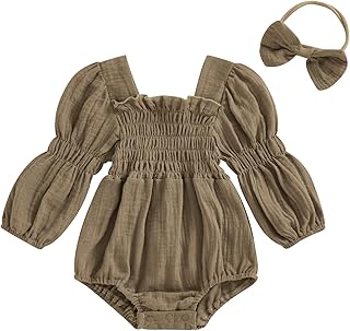 Smocked Baby Girl Clothes Newborn Girl Bubble Romper Long Sleeve Jumpsuit And Headband Outfit Cute Infant Clothing