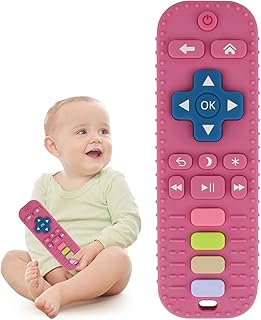 Baby Teether Toy for Babies 3-24 Months TV Remote Control Shape Chew Toy Teething Relief Baby Toys for Infants (Rose red)
