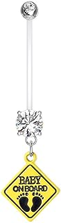 Pierced Owl - Double Jeweled Baby on Board Sign Dangle Pregnancy Maternity Bioflex Belly Button Ring Retainer
