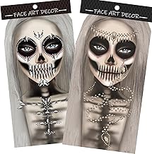 Crystal Bride Face Gems the Ghost Bride Chest Gems Tattoo Stickers Skull Design for Halloween Party and Costume