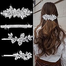 Sponsored Ad - YONOY 4Pcs Rhinestone Hair Barrettes for Women Leaf Wedding Hair Pins Crystal Bobby Pins Silver Bridal Hairpin Clips for Brides Bridesmaids Flower Girls