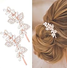 Foyte 2PCS Rhinestone Hair Clips Crystal Wedding Hair Pins Bridal Leaf Headpieces Bridemaid Hair Accessories for Women and Brides (rose gold)