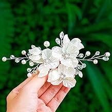 Sponsored Ad - Foyte Bridal Flower Hair Clip White Flower Hair Comb Rhinestone Floral Hairpin Crystal Pearl Hairpieces for Women and Brides