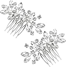 Sponsored Ad - 2 Pcs Bridal Hair Comb Rhinestone Hair Comb Silver Flower Bridal Headpieces Hair Combs For Women Accessories Bridal Hair Accessories Fancy Wedding For Bride Bridesmaids Women Girl