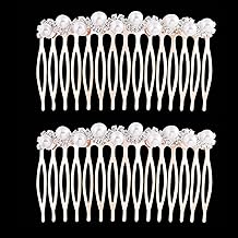 Sponsored Ad - 2Pcs Pearl Crystal Rhinestone Headpieces 15 Teeth Bride Wedding Bridal Hair Combs Clips Rose Gold Headdress Accessories for Women and Girls