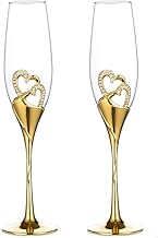Sponsored Ad - Wedding Champagne Glass Set Gold Toasting Flute Glasses Deluxe Pack of 2 with Rhinestone Rimmed Hearts Decoration for Wedding, Anniversary and Special Occasions