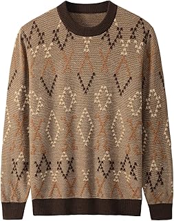Sponsored Ad - Men's Retro Argyle Sweater Loose Crewneck Pullover Long Sleeve