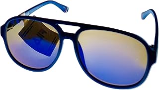 Mens Plastic Matt Blue Rectangle Aviator Sunglass, Blue Flash Lens SF9339 C03B