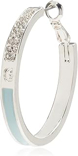 Silvertone Pave Crystal Glass Stone and Light Blue Hoop Earrings