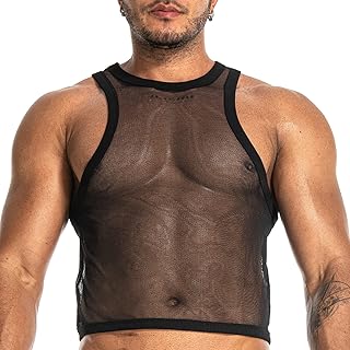 Sponsored Ad - Mens See Through Sleeveless Shirt Mesh Tank Top for Men Crew Neck Fishnet Fitted Muscle Shirt Clubwear