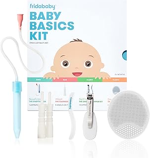 Sponsored Ad - Frida Baby Basics Kit, 6pc Baby Essentials Kit Includes Nasal Aspirator Snotsucker, NailFrida Nail Files, Windi Gas Relief, DermaFrida Bath Brush + Silicone Carry Case