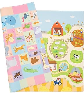 Sponsored Ad - Baby Care Play Mat (Medium, Playful - Busy Farm) 73’’ x 49’’ Original One-Piece Reversible Rollable Waterproof Play Mat for Infants, Babies, Toddler, and Kids