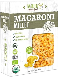 Big Green Organic Food- Organic Millet Macaroni (Elbows), Gluten-Free, Lectin-Free, Non-GMO, Vegan, Wheat and Rice Alternative, 8.8oz (1)