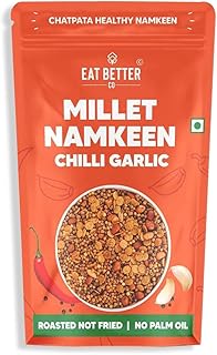 Eat Better Co – Millet Namkeen – Chilli Garlic – Chatpata, Healthy Namkeen Snacks – Roasted, Not Fried | No Palm Oil | Healthy Replacement of Chips & Bhujia (100 gm)