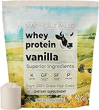 Santa Cruz Paleo Whey Protein Powder, Vanilla Flavor, 20 G Grass Fed Whey Protein Isolate Per Serving, Gluten Free, Paleo & Keto Friendly, No Sugar Added, Protein Shake Mix, 20 Servings, 1.2 lb Bag