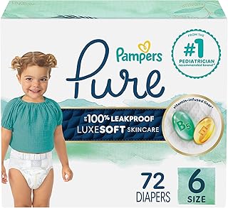 Baby Diapers - Pure Protection - Size 6, 72 Count, for up to 100% Leakproof, Premium Plant-based Skin Protection
