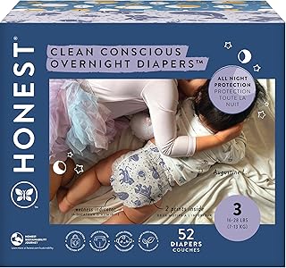 Sponsored Ad - Clean Conscious Overnight Diapers for Sensitive Skin, Hypoallergenic Fragrance-Free Baby Diapers, Cozy Cloud and Star Signs Design, Club Box, Size 3 (16–28 lbs), 52 Count
