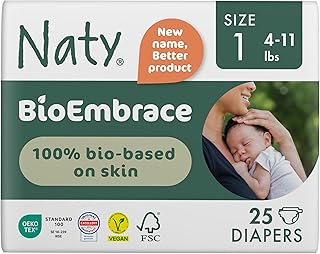 Sponsored Ad - Naty BioEmbrace Baby Newborn Diapers Size 1 (4–11 lbs) | 100% Biobased on Skin | Plant-Based Softness | Dermatologically Tested, Super Absorbent | 25 Count