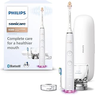 DiamondClean Smart 9300 Electric Toothbrush, Sonic Toothbrush with App, Pressure Sensor, Brush Head Detection, 4 Brushing Modes and 3 Intensity Levels, White, Model HX9903/05