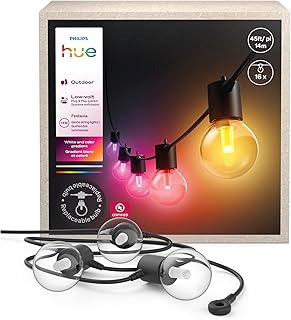 Festavia Globe Outdoor String Lights, White & Color Ambiance, 45ft,16 Bulbs, Dimmable, Control with Hue App or Voice, Bridge Required