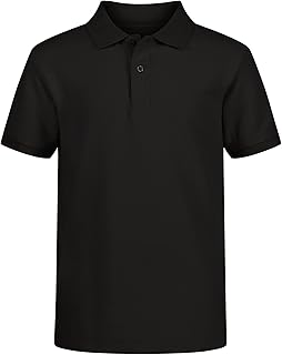 boys School Uniform Short Sleeve Polo Shirt, Button Closure, Comfortable & Soft Pique Fabric