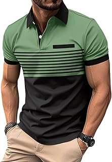 Men's Casual Polo Shirts Short Sleeve Fashion Golf Shirt Classic Striped Slim Fit T-Shirts