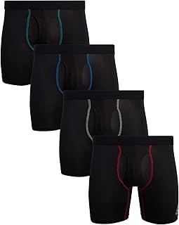 Mens Boxer Briefs - 4 Pack Moisture Wicking Performance Mens Underwear Boxers with Functional Fly Pouch (Sizes: S-XL)