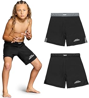 Sponsored Ad - Kids MMA BJJ No GI UFC Grappling Shorts, Sports Shorts for Boys & Girls, Youth Jiu Jitsu Training Shorts Black