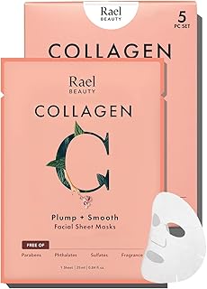 Sponsored Ad - Face Mask Skin Care, Collagen Face Masks - Bamboo Facial Sheet Mask, Korean Skincare, with Collagen Essence and Fruit Extracts, Nourishing and Moisturizing, All Skin Types (Collagen, 5 