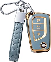 for Toyota Key Fob Cover with Leather Lanyard, Car Key Case Shell Protection for Toyota Avalon Camry Corolla RAV4 Smart Remote Control Protector,Blue C
