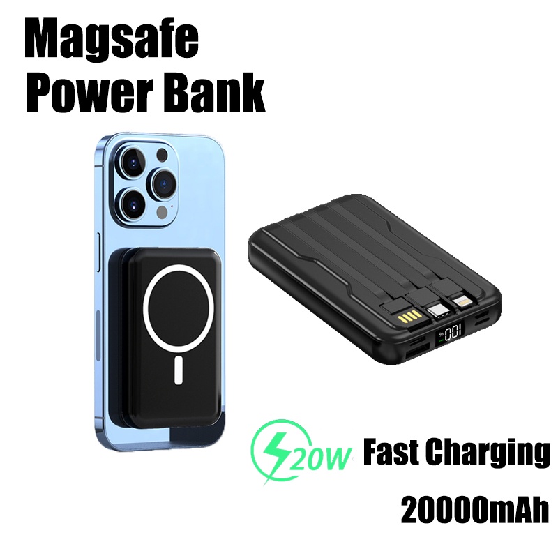 【SG Stock】Magnetic Power Bank Fast Charging With Cable 20000mAh PD20W Portable Wireless Powerbank For iphone Samsun